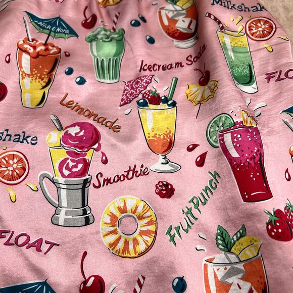 Nick & Nora Graphic Print Milkshake Smoothie Cocktail Drink Satin Slip Dress - Picture 3 of 8